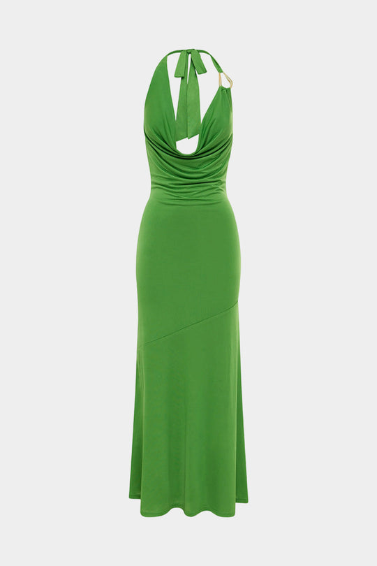 Chiffon Col Halter Rugloos Mouwloos Maxi Jurk