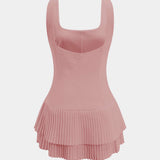 Effen Geplooide Rugloze Mini Jurk