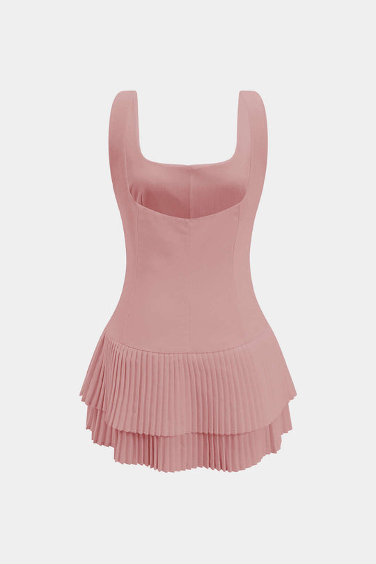 Effen Geplooide Rugloze Mini Jurk