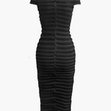 Mock Neck Knit Stripe Korte Mouw Maxi Jurk