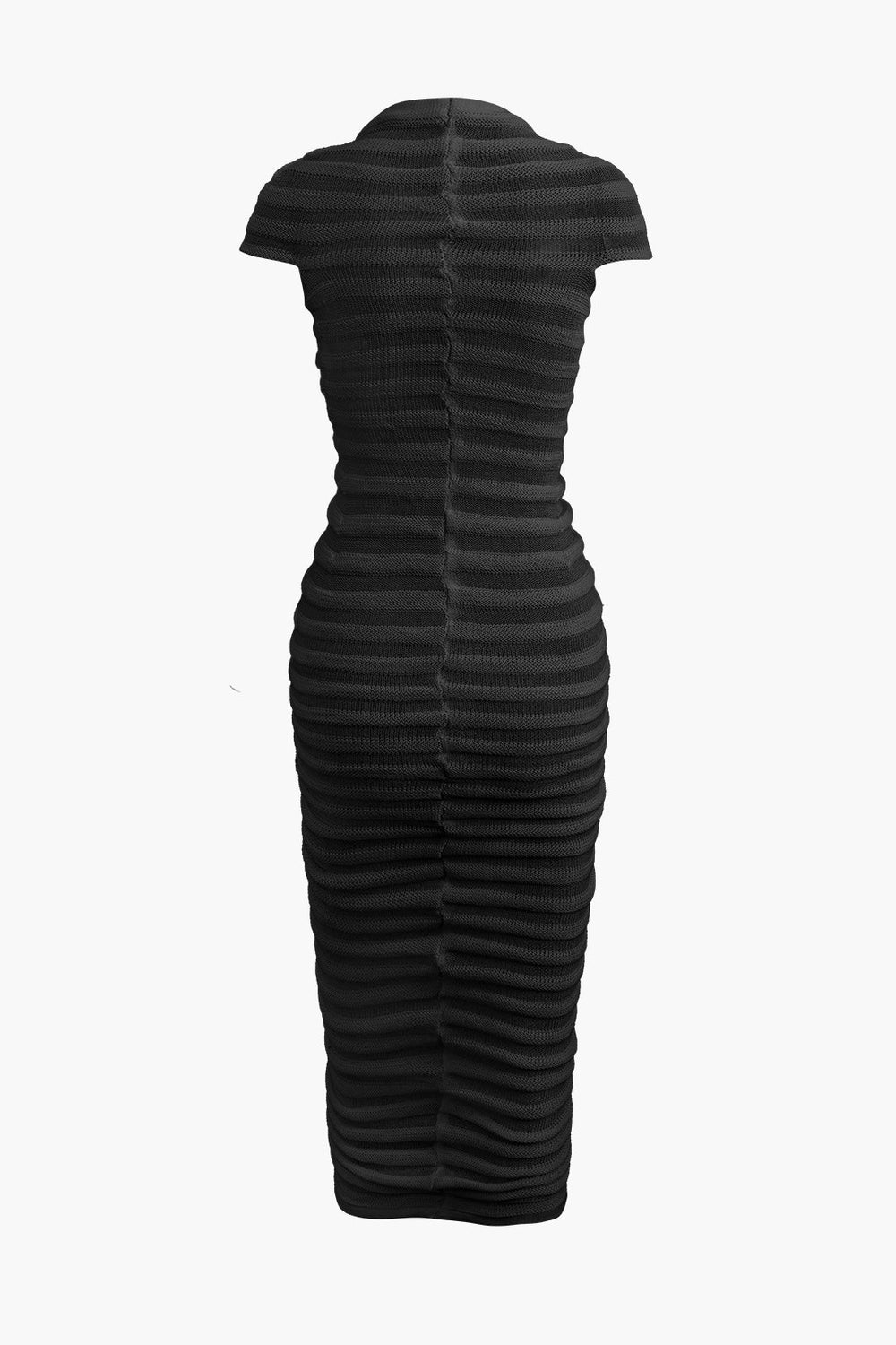 Mock Neck Knit Stripe Korte Mouw Maxi Jurk