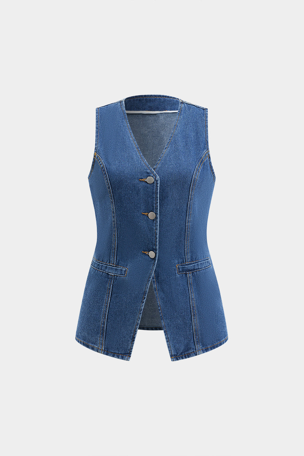 Denim Knopzak Ceintuurtop en Shorts Set
