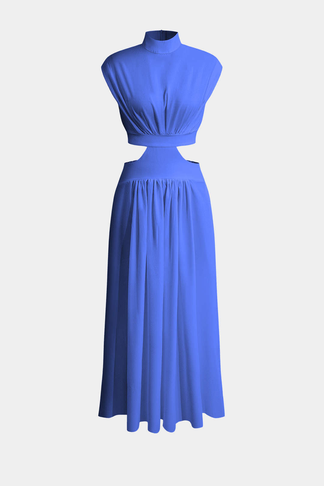 Mock Neck Cut Out Plissé Maxi Jurk