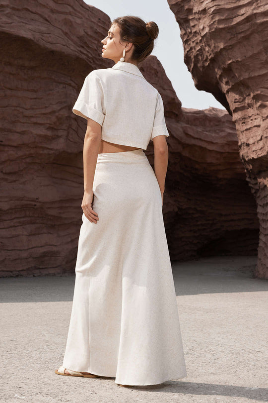 Elegante Linnen Crop Top met Kruisdetail – Stijlvol & Verfijnd voor Elke Gelegenheid