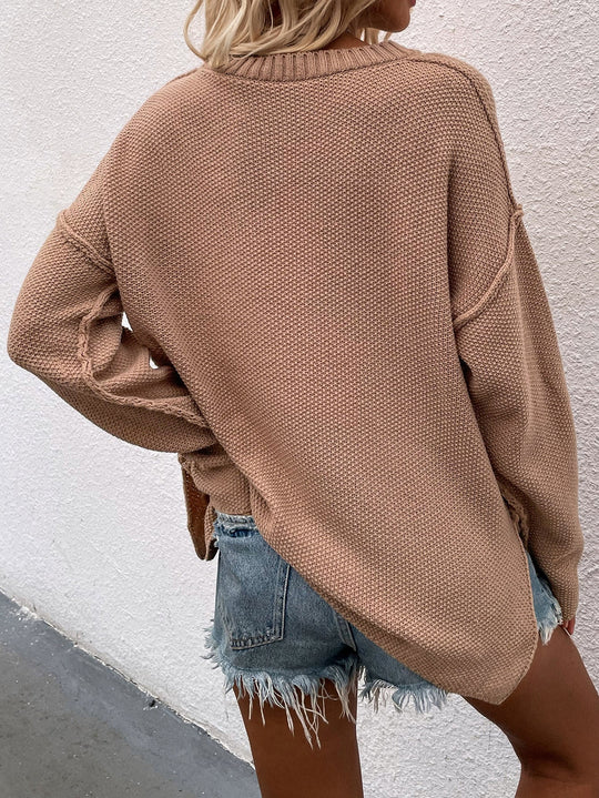 Geknoopte Exposed Seam High-Low Trui | Trendy & Comfortabel