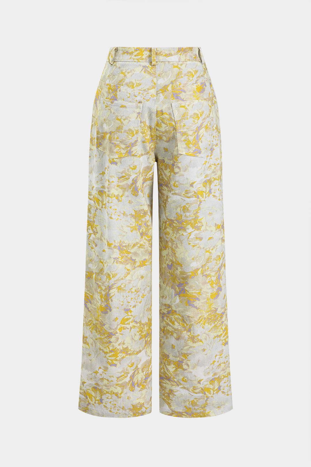 Abstracte Print Denim Knop Pocket Wijde Pantalon