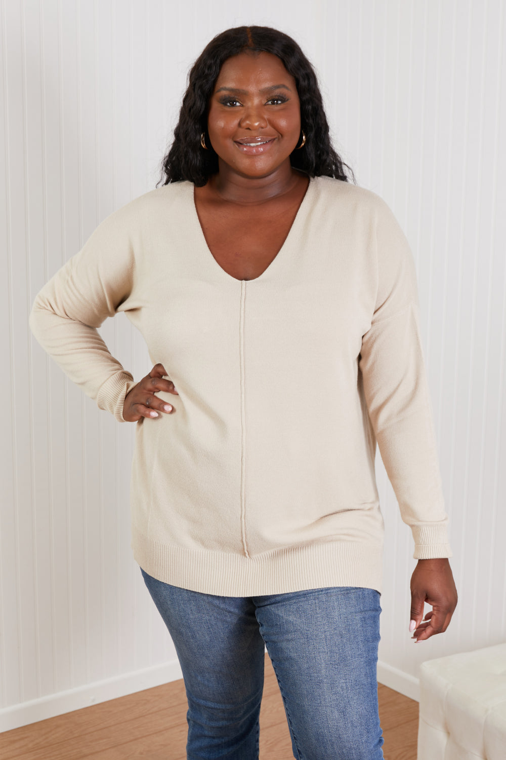 Dames Tuniek Sweater | Met V-Hals en High-Low Design | Comfortabele Lange Trui met Zijsplit