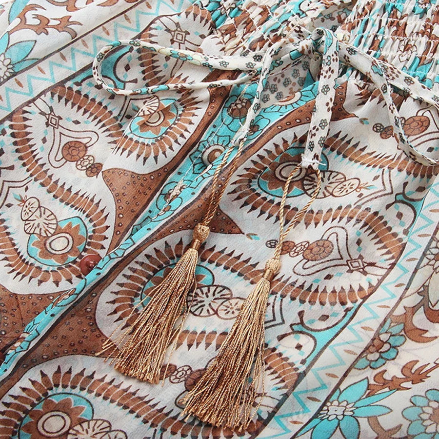 Dames Maxi Jurk | Bohemian Paisley Print | Volumineuze Mouwen & Hoge Split