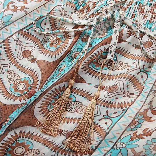 Dames Maxi Jurk | Bohemian Paisley Print | Volumineuze Mouwen & Hoge Split