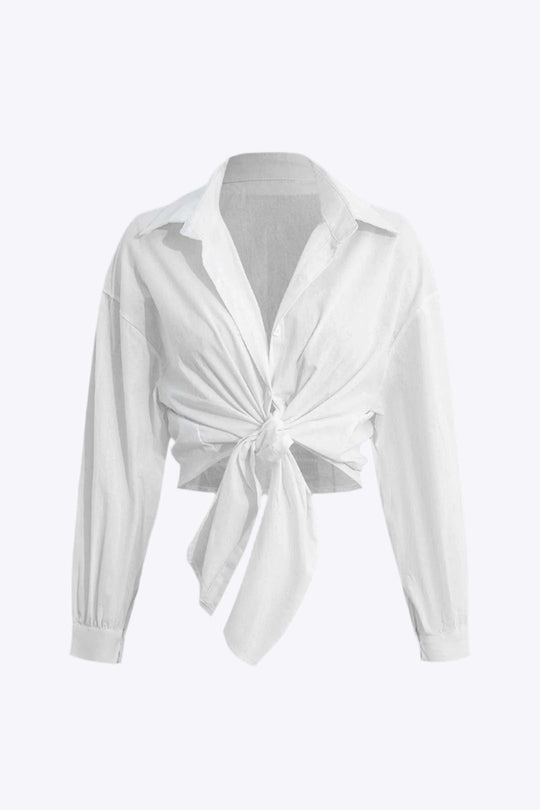 Tamsin - Chic Effen Knoop Dames Langemouw Shirt