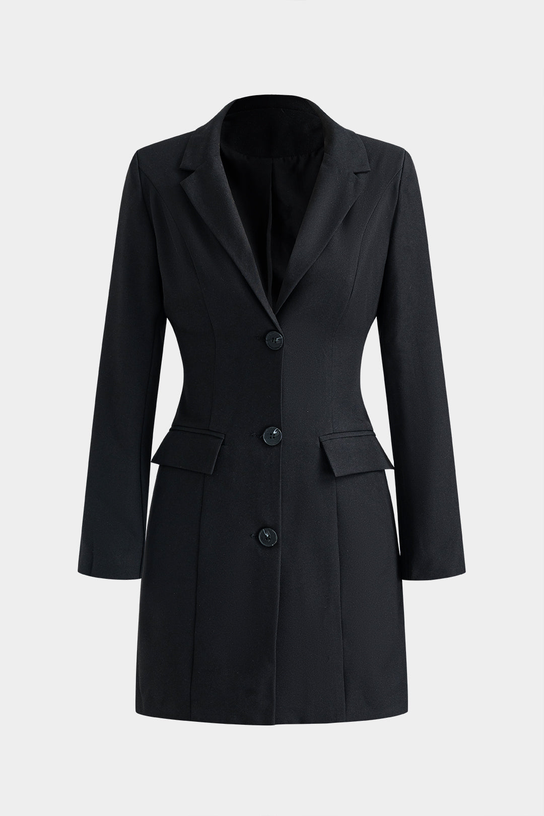 Knop V-Hals Pocket Lange Mouw Mini Jurk