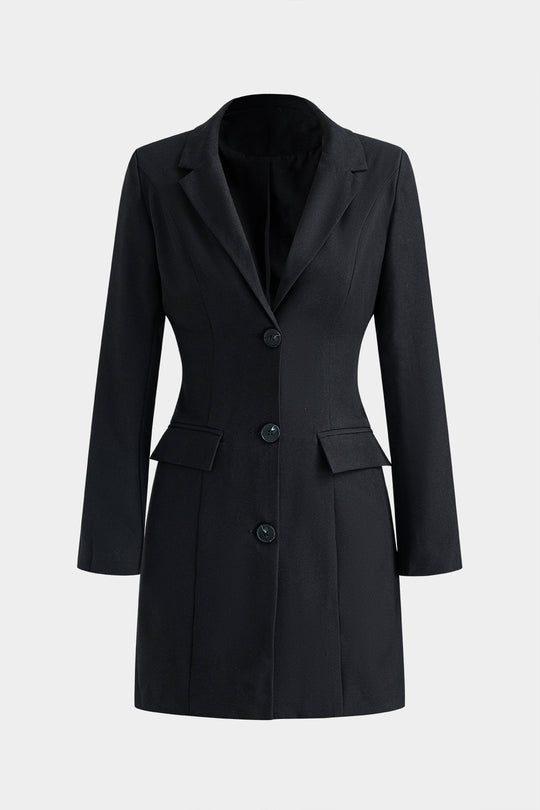 Knop V-Hals Pocket Lange Mouw Mini Jurk