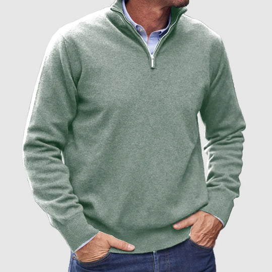 Heren Half-Zip Gebreide Trui met Staande Kraag en Geribbelde Mouwen