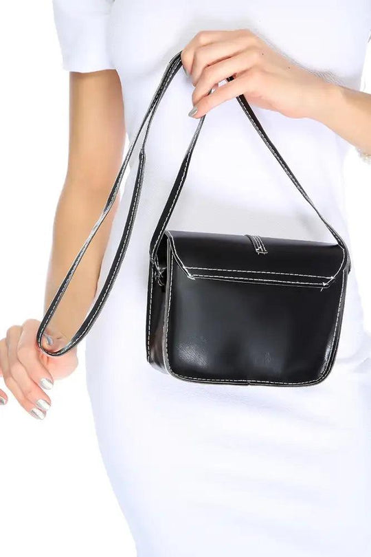 Zwarte Verstelbare Schouderband Mini Nepleren Handtas – Compact & Stijlvol