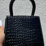 Zwarte Geperste Crocodillenprint Mini Schoudertas – Chic & Gestructureerd