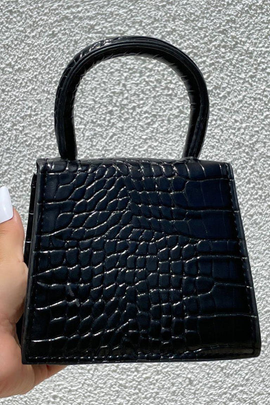 Zwarte Geperste Crocodillenprint Mini Schoudertas – Chic & Gestructureerd