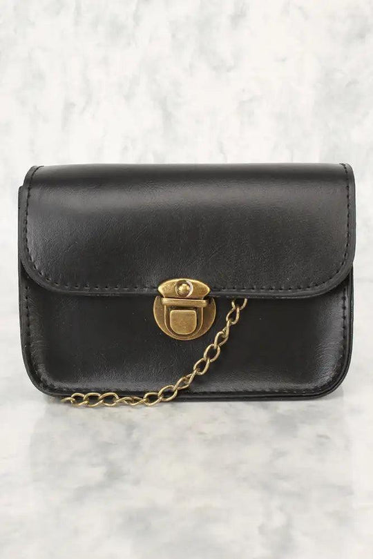 Zwarte Faux Leren Handtas met Druksluiting en Ketting Schouderband