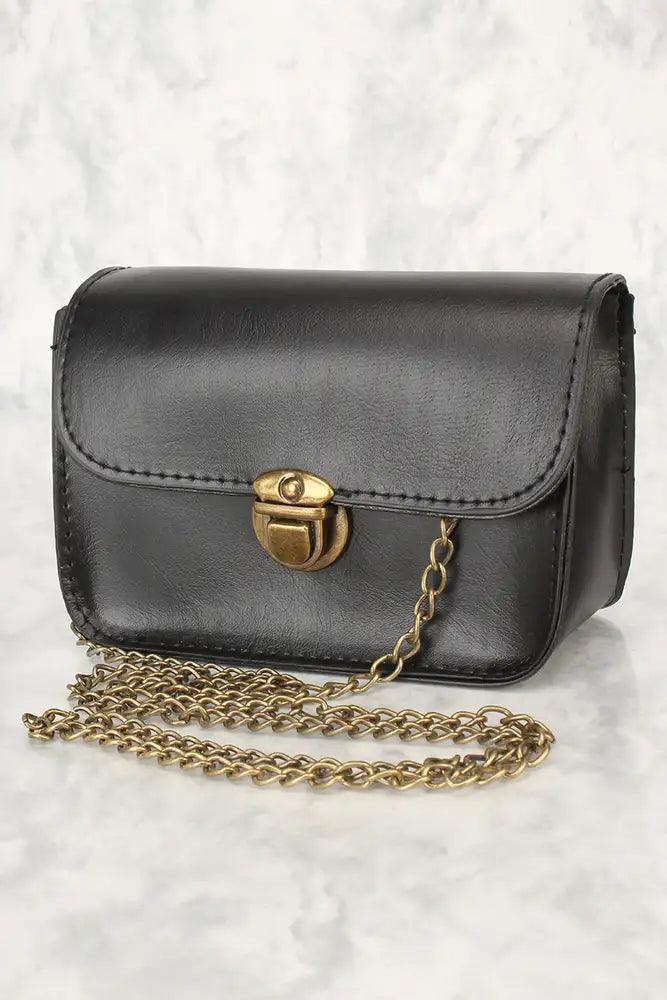 Zwarte Faux Leren Handtas met Druksluiting en Ketting Schouderband