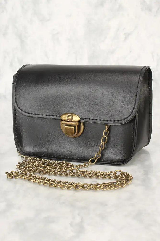 Zwarte Faux Leren Handtas met Druksluiting en Ketting Schouderband