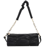 Zwarte Gouden Ketting Handvatten Rimpel Handtas