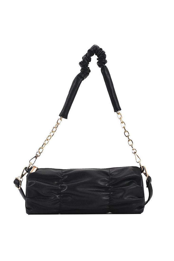 Zwarte Gouden Ketting Handvatten Rimpel Handtas