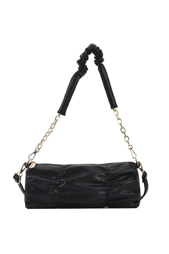 Zwarte Gouden Ketting Handvatten Rimpel Handtas