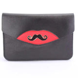 Zwarte Clutch/Handtas met Hoed- en Snorprint – Stijlvol en Opvallend