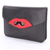 Zwarte Clutch/Handtas met Hoed- en Snorprint – Stijlvol en Opvallend