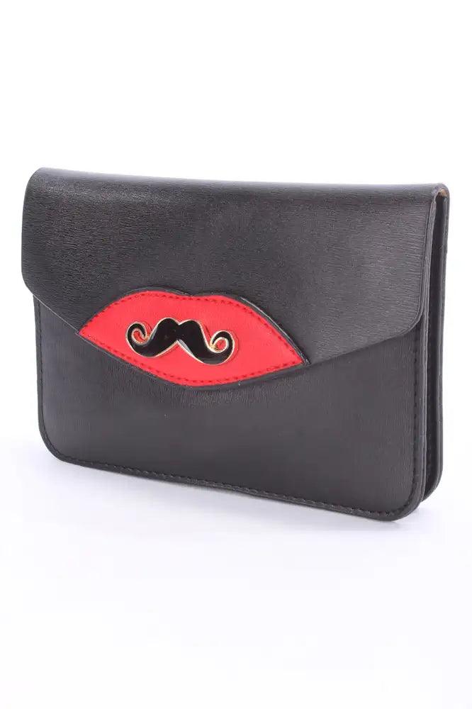 Zwarte Clutch/Handtas met Hoed- en Snorprint – Stijlvol en Opvallend