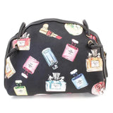 Zwarte Parfumprint Mini Nepleren Handtas – Elegant met een Knipoog