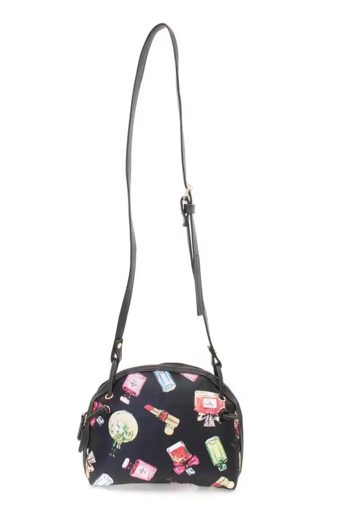 Zwarte Parfumprint Mini Nepleren Handtas – Elegant met een Knipoog