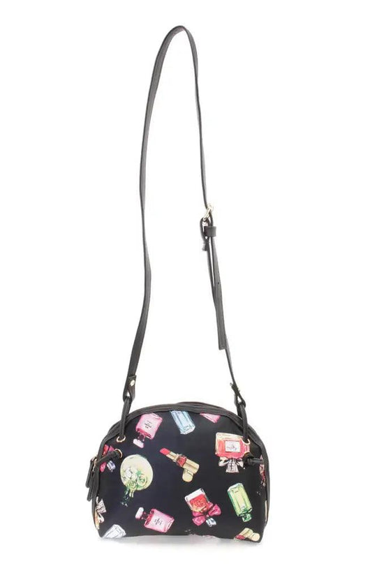 Zwarte Parfumprint Mini Nepleren Handtas – Elegant met een Knipoog