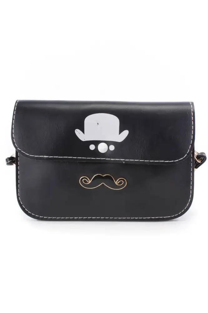 Zwarte Hoge Hoed Snor Hanger Nep Leer Clutch