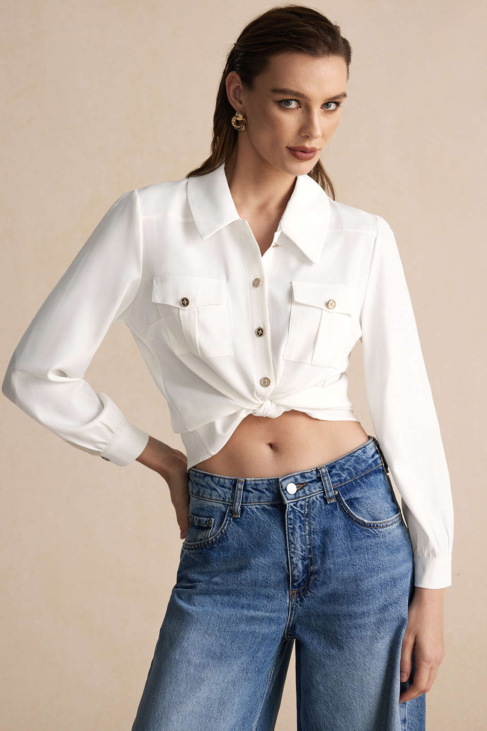 Delphine - Elegante Knopzak Vrouwelijke Lange Mouwen Shirt