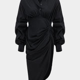 V-hals Rimpel Split Midi Jurk