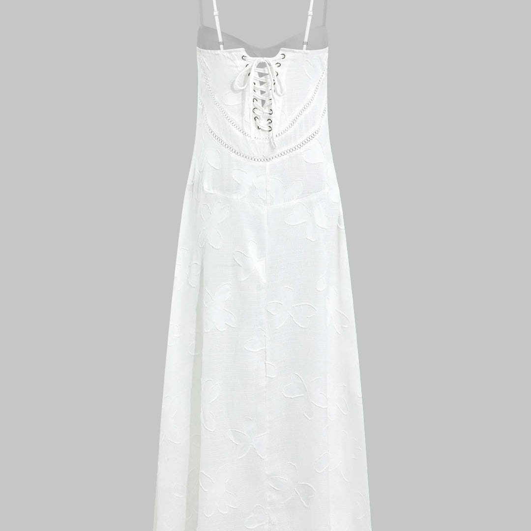 Bloemen Textuur Gevlochten Tie Back Slip Maxi Jurk