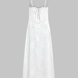 Bloemen Textuur Gevlochten Tie Back Slip Maxi Jurk