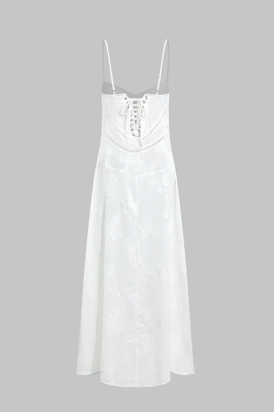 Bloemen Textuur Gevlochten Tie Back Slip Maxi Jurk