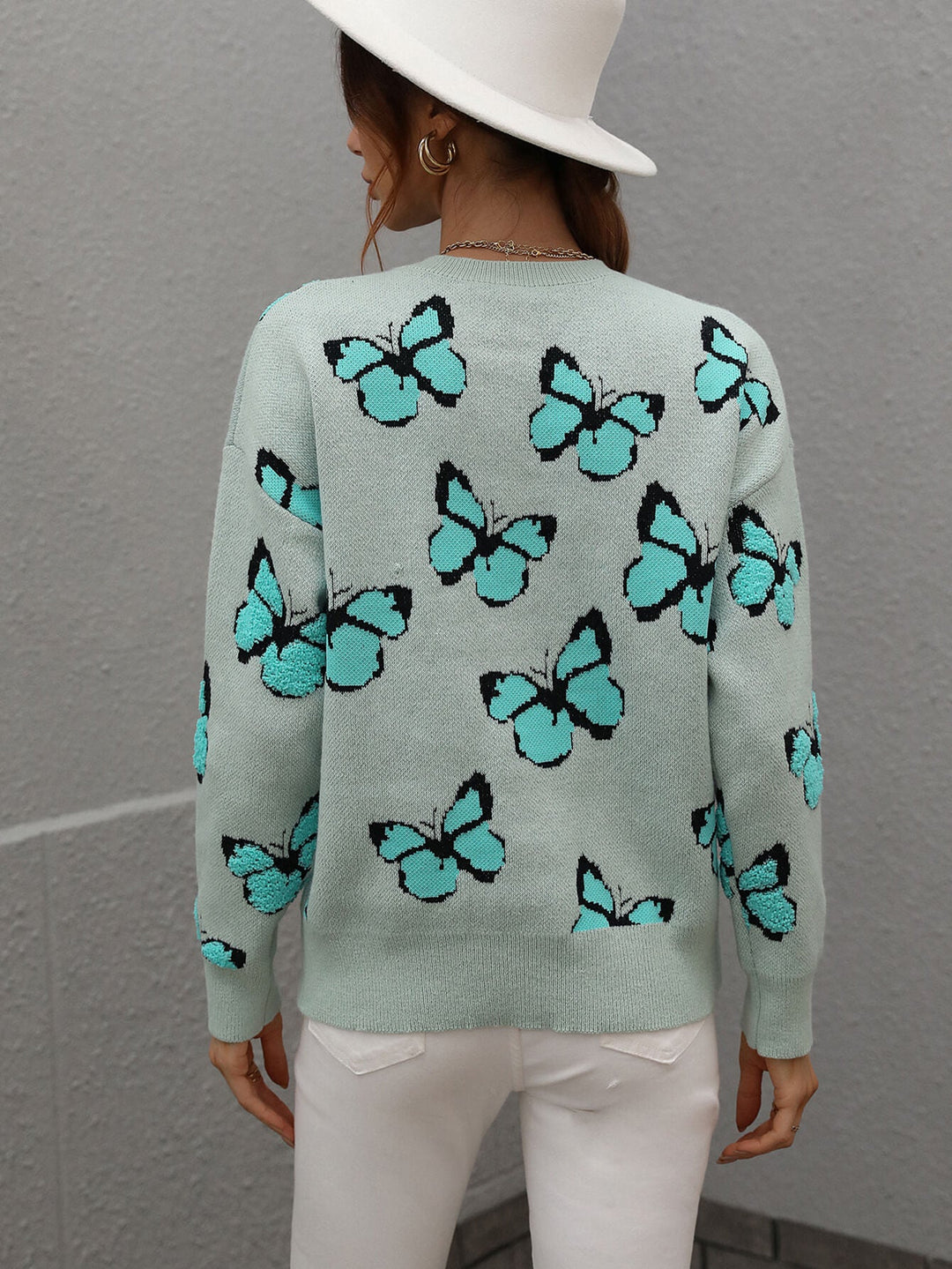 Dames Vlinder Crewneck Trui | Verlaagde Schouders | Borduursel