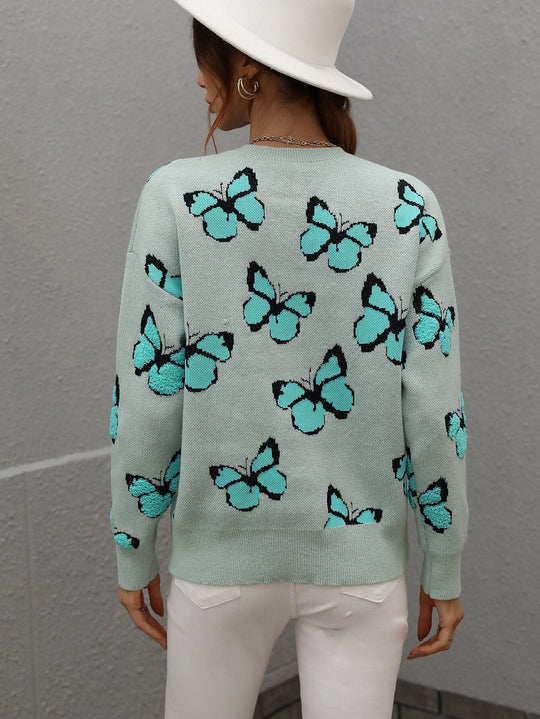 Dames Vlinder Crewneck Trui | Verlaagde Schouders | Borduursel