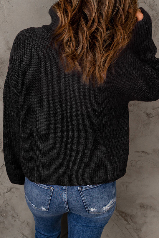Dames Half Zip Rib-Knit Trui | Verlaagde Schouder | Hoge Hals