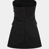 Satijnen Knop Flapzak Strapless Mini Jurk