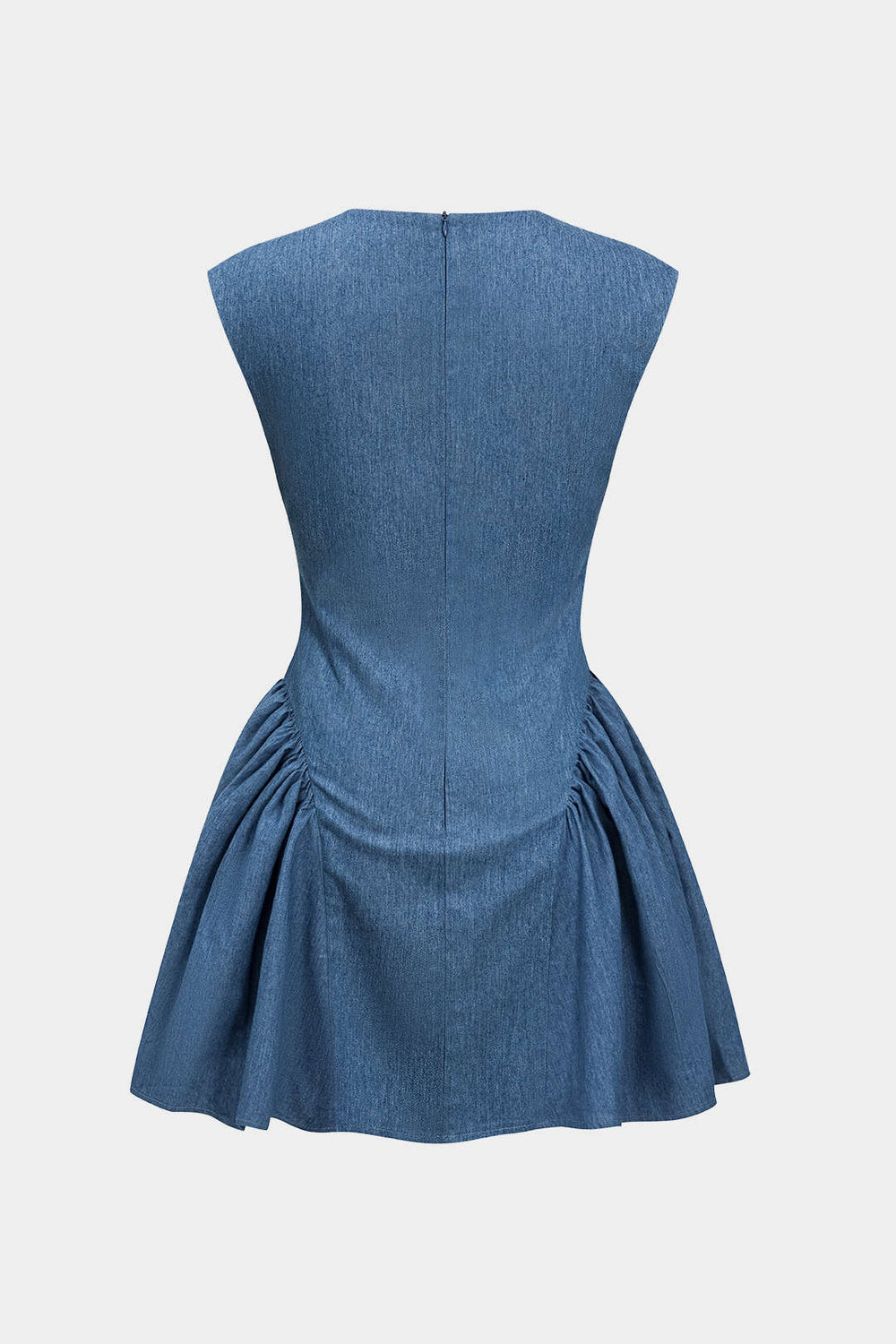 Effen Rimpel V-hals Denim Jurk