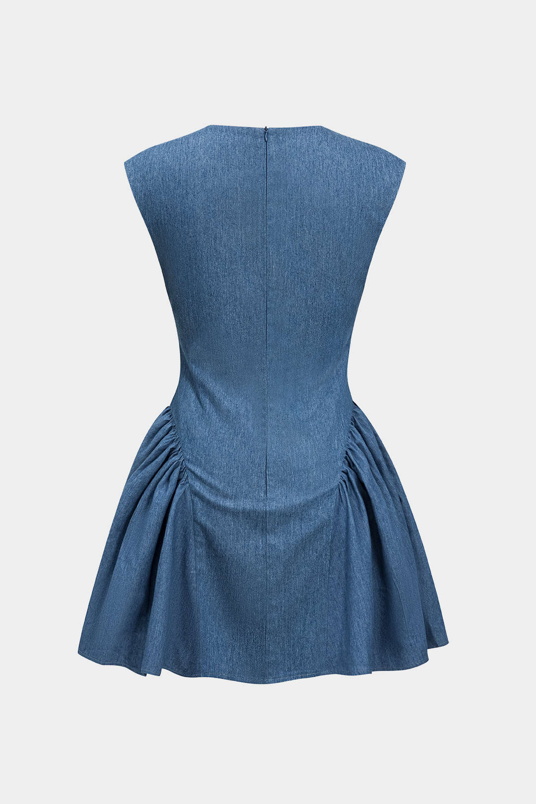 Effen Rimpel V-hals Denim Jurk