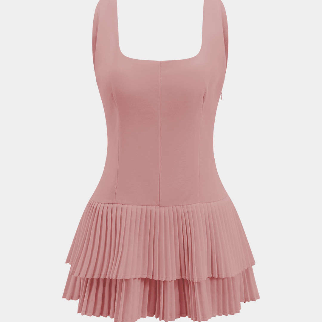 Effen Geplooide Rugloze Mini Jurk