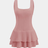 Effen Geplooide Rugloze Mini Jurk
