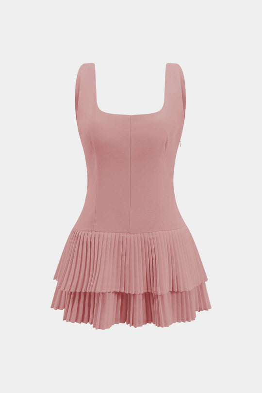 Effen Geplooide Rugloze Mini Jurk