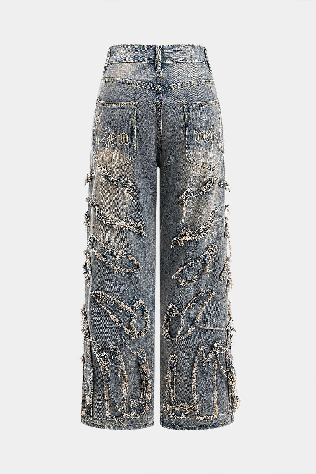 Letter Borduurden Denim Gewassen Knop Pocket Jeans
