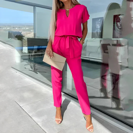 Elegante Dames Jumpsuit met Korte Mouwen en Tailleband