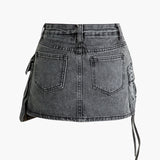 Graffiti Flap Pocket Denim Mini Rok